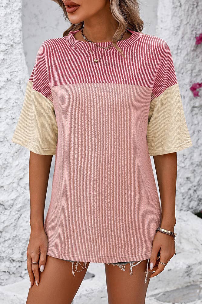 Summer Colorblock Splicing Ribbed Knitting Top MD119