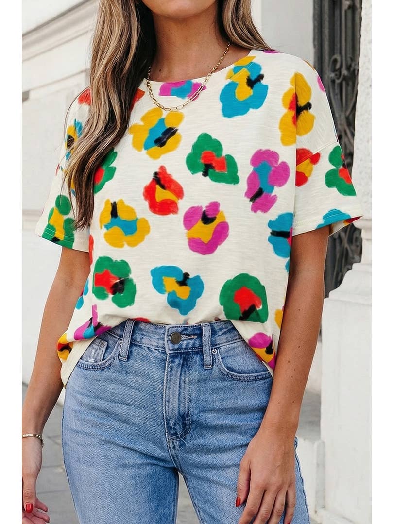 Leopard Drop Shoulder Oversize Tee | S-Xl