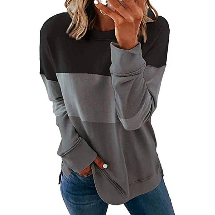 Color Block Print Long Sleeves Top KX088