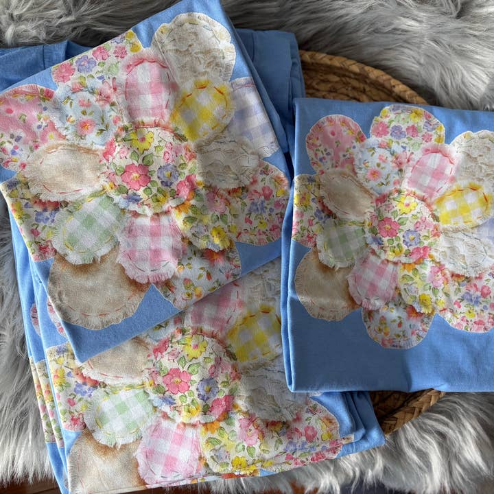 Faux Patchwork Spring Flower Sweatshirts & T-Shirts