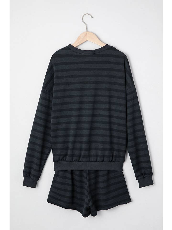 PRETTY BASH Stripe Long Sleeve Top & Shorts Set