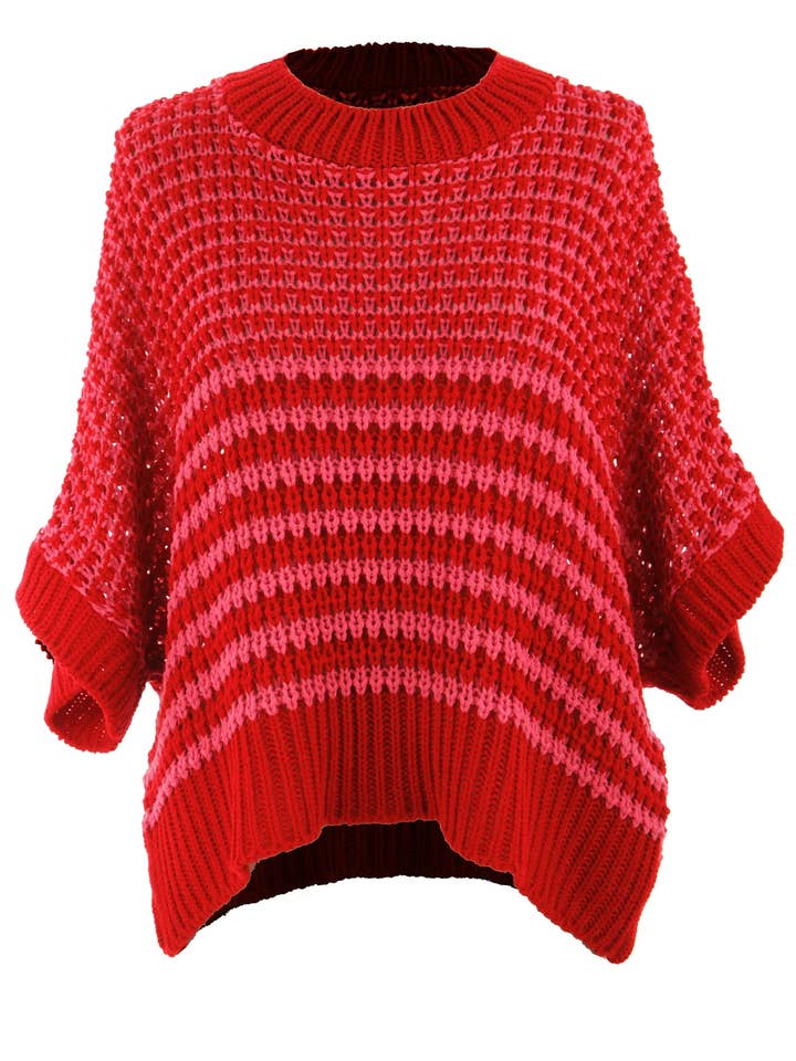 Stripe 3/4 Draped Sleeve Slouchy Sweater