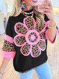 Leopard Flower Patch Top Retro Chic Tee