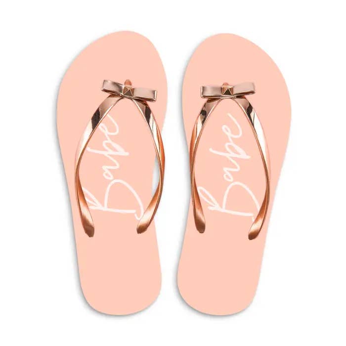 Women’S Blush Pink & Rose Gold Flip-Flops with Bow - Babe