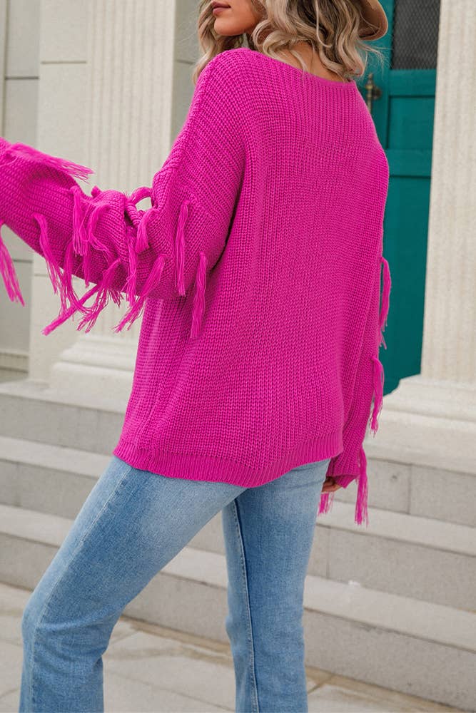 Solid Color Tassle Pullover Sweater JYYS013