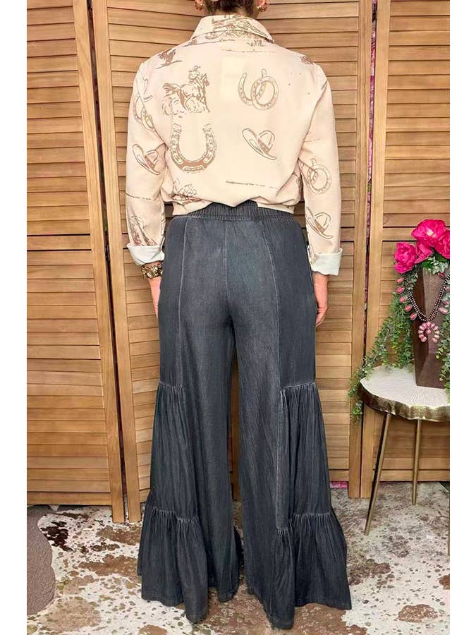 Western Denim Jeans Wide Leg Women's Boutique Pant XCH17096
