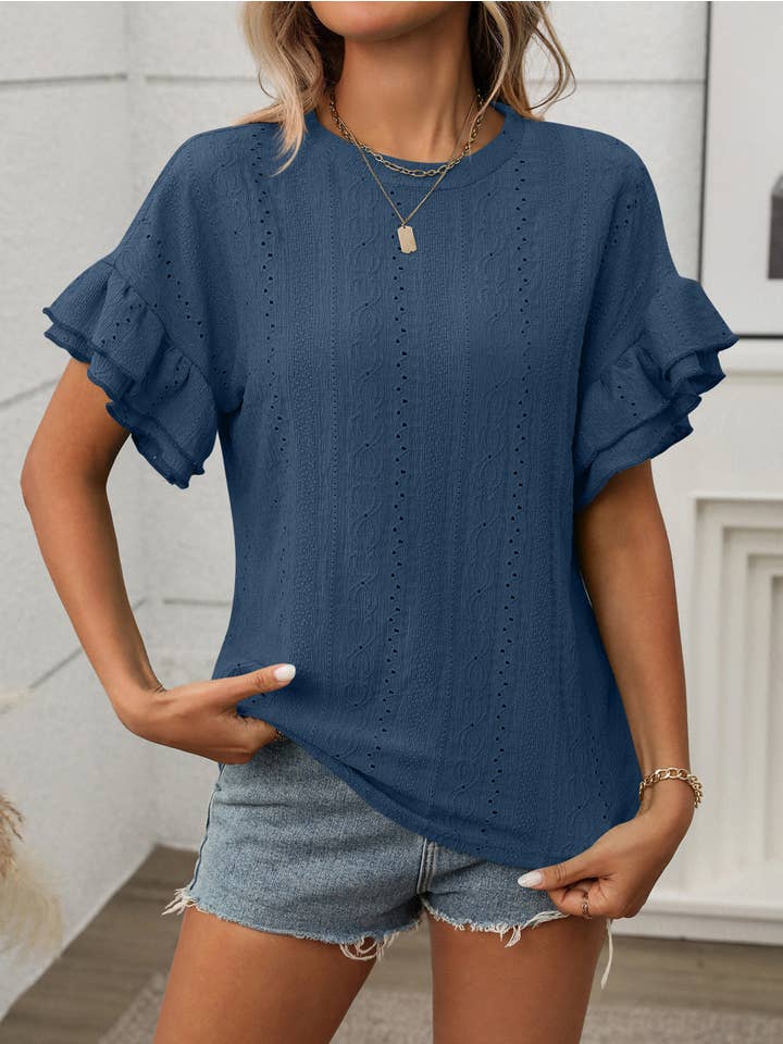 Solid Color Round Neck T-Shirt Top