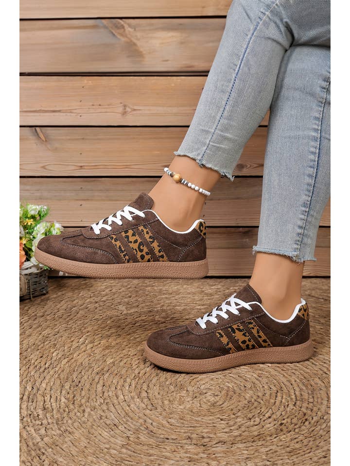 Ldc Lace-Up Leopard Patchwork Detail Faux Suede Shoes