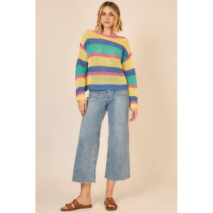 Open Knit Multi Color Pullover Sweater