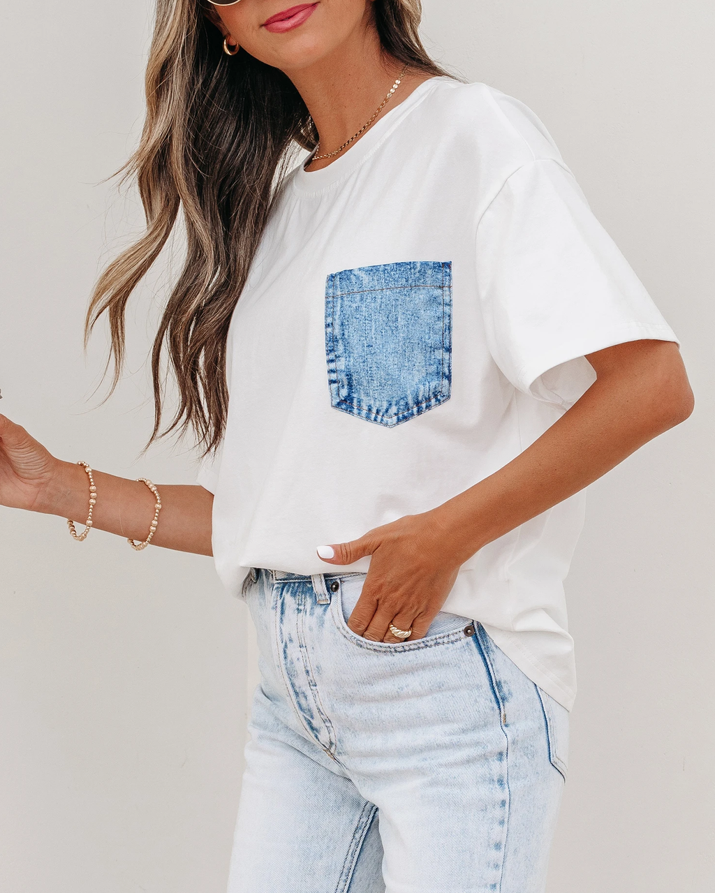 Color Block Chest Pocket Patched Casual Short Sleeve Top