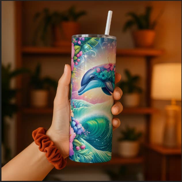 Colorful Dolphin Tumbler, Coastal Tumbler