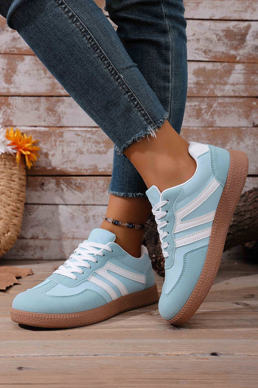 Faux Suede Pu Leather Color Block Patchwork Lace-Up Shoes