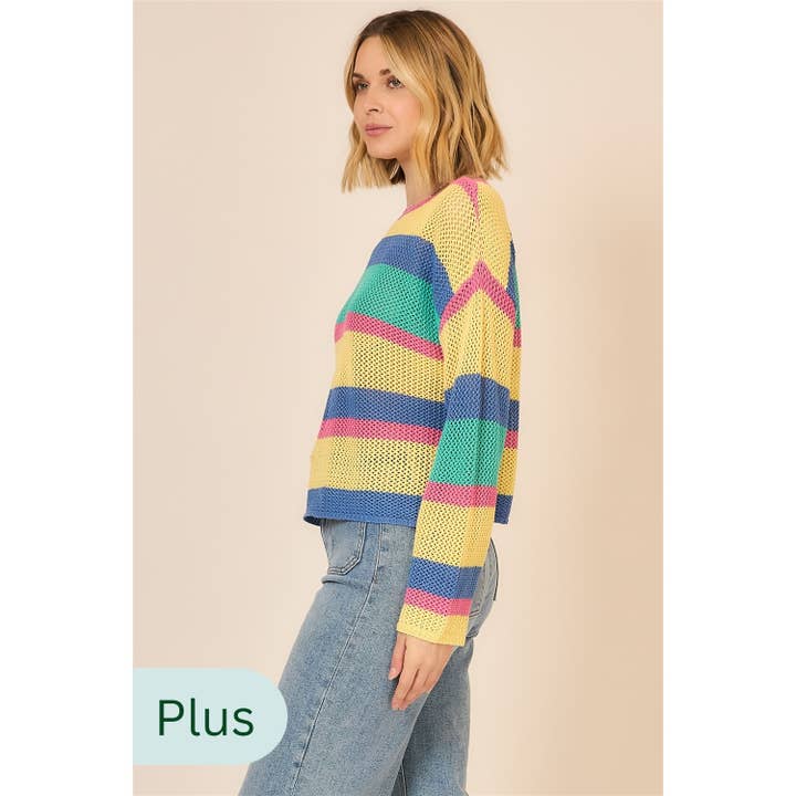 Open Knit Multi Color Pullover Sweater