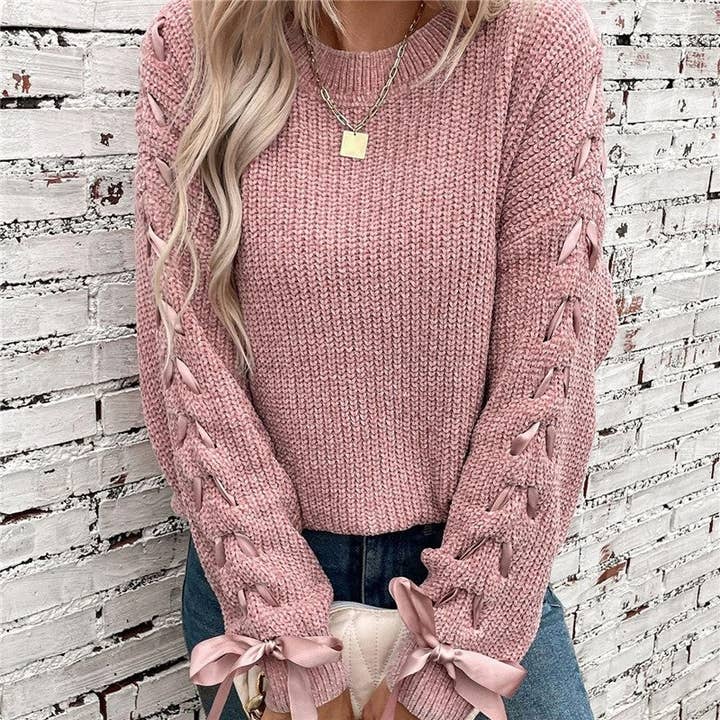Bow Tie Knit Sweater Womens Pullover