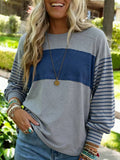 Striped Colorblock Long Sleeve Casual Top For Women