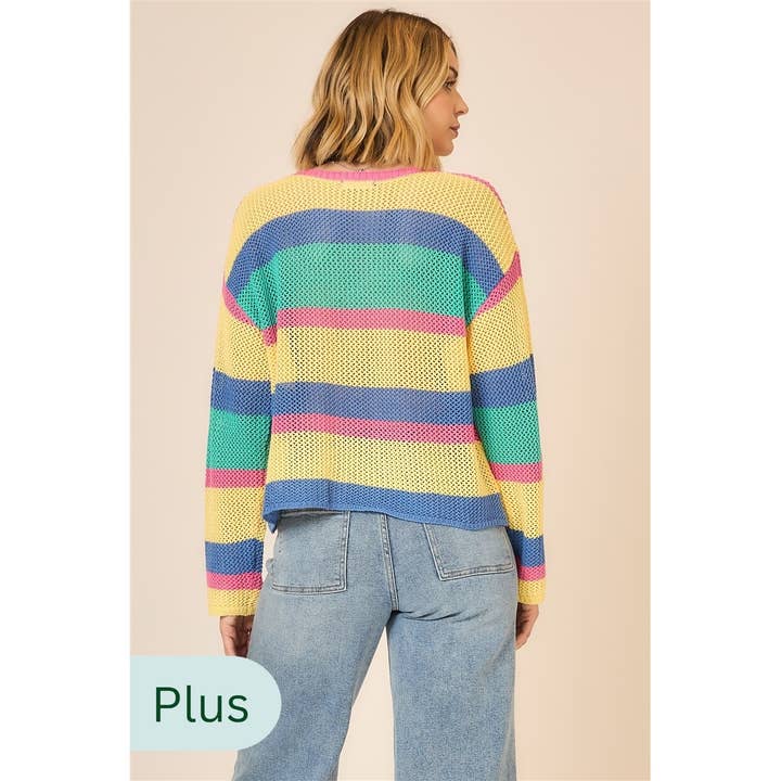 Open Knit Multi Color Pullover Sweater