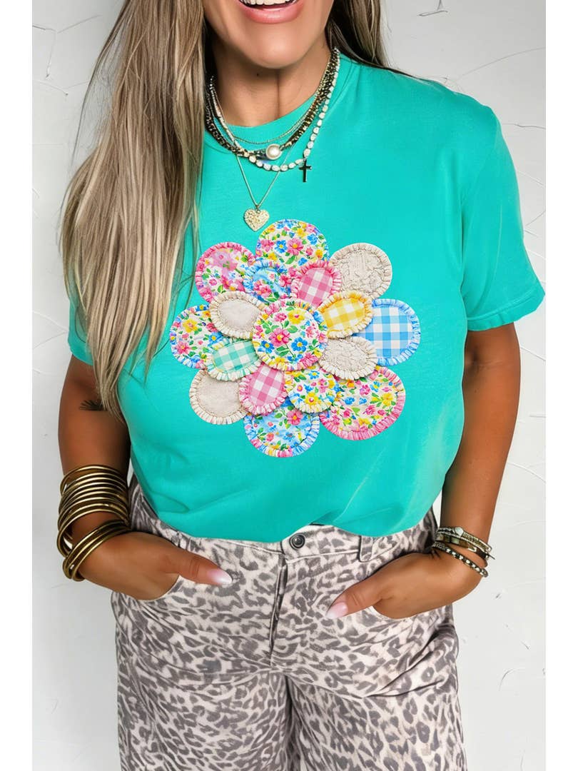 Patchwork Flower Printed Casual T Shirt (S-3XL)