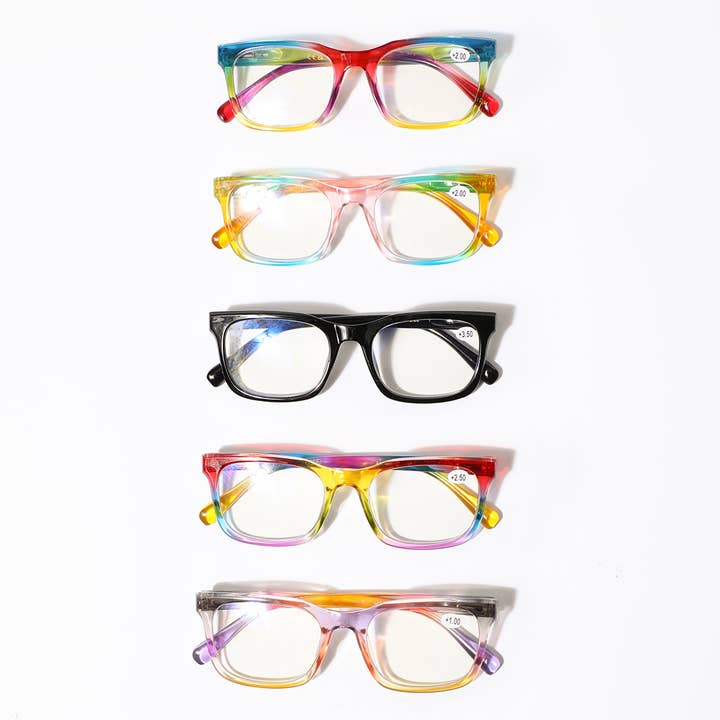 Rainbow Gradient Slim Rectangle Blue Light Reading Glasses