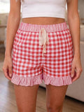 Pink Gingham Print Ruffled Shorts