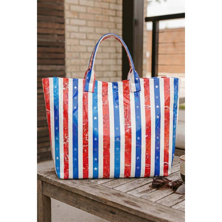 Las Polka Dot USA Flag Cowboy Graphic Vinyl Glossy Tote Bag