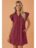 PRETTY BASH Solid Denim Ruffle Buttoned Mini Dress