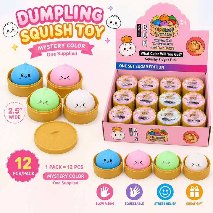 12pk Dumpling Bun Squishy Toy Mystery Box 2.5 Inch Display