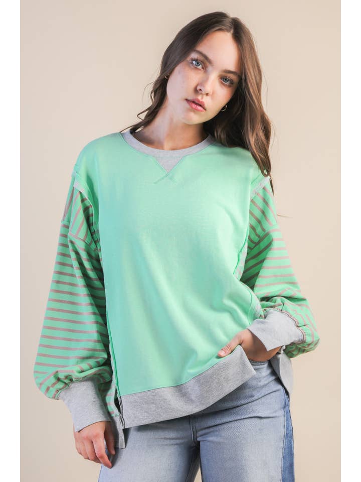 NT12221-Oversized Striped Casual Knit Top