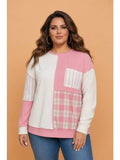 PRETTY BASH Plus Size Plaid Stripe Patch Long Sleeve Top