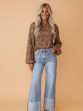 PRETTY BASH Denim Turn-Up Cuffs Wide Leg Jeans