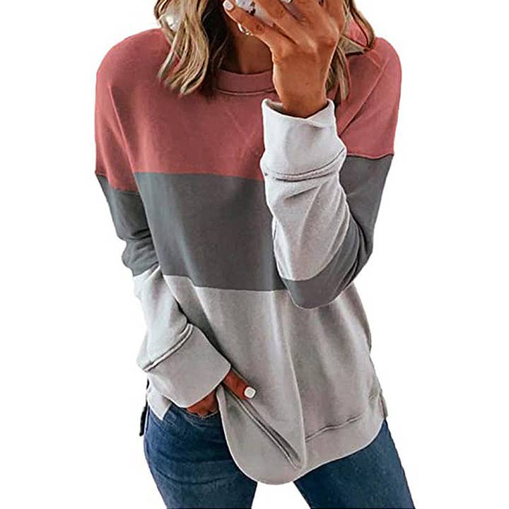 Color Block Print Long Sleeves Top KX088