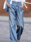 High Waist Wide Leg Washed Denim Jeans ZK930