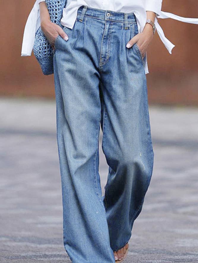 High Waist Wide Leg Washed Denim Jeans ZK930