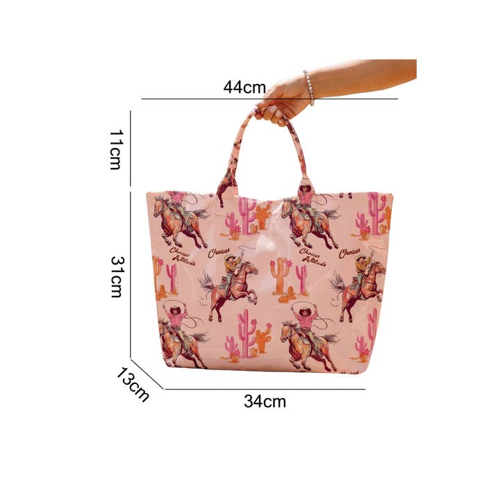 Las Polka Dot USA Flag Cowboy Graphic Vinyl Glossy Tote Bag