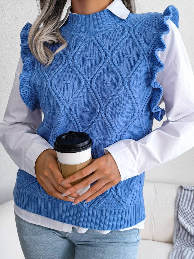Geometric Knit Ruffles Vest Sweater BJS018