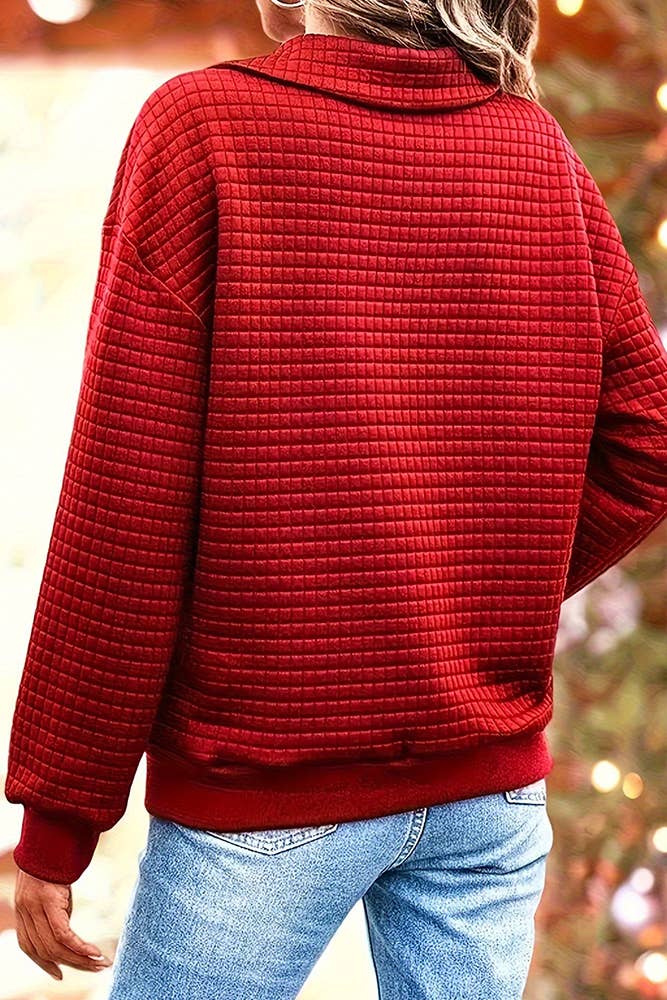 Plain Waffle Knit Collar Button Pullover Sweatshirt ZK955