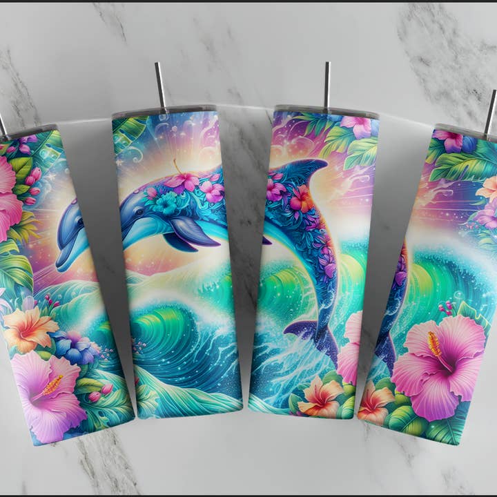 Colorful Dolphin Tumbler, Coastal Tumbler