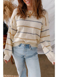 Striped Round Neck Drop Shoulder Sweater | S-Xl