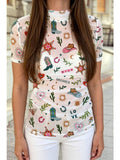 Love Wild Dreamer Western Print Sheer Mesh Top