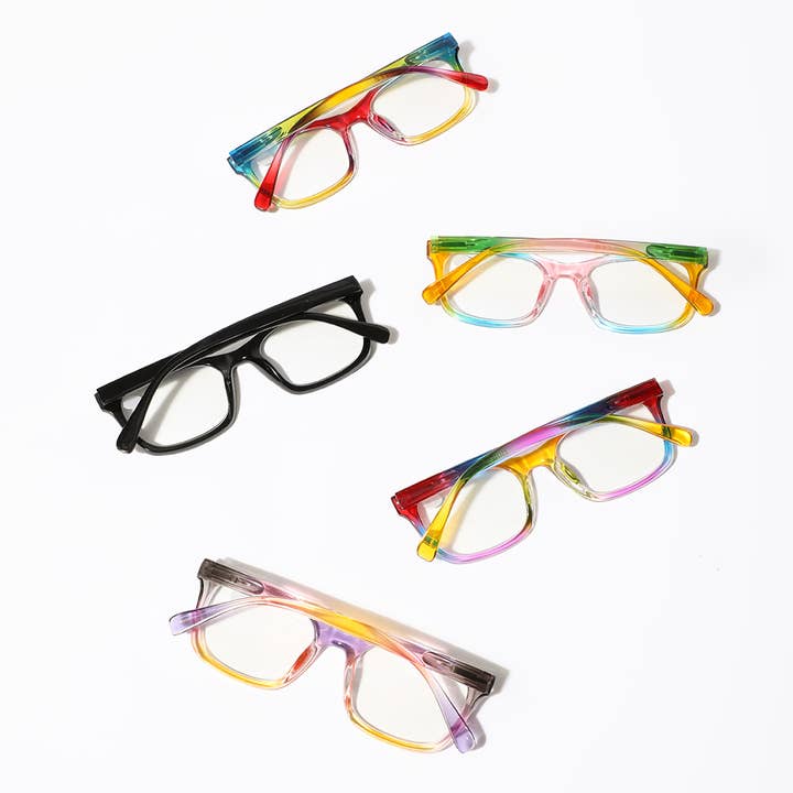 Rainbow Gradient Slim Rectangle Blue Light Reading Glasses