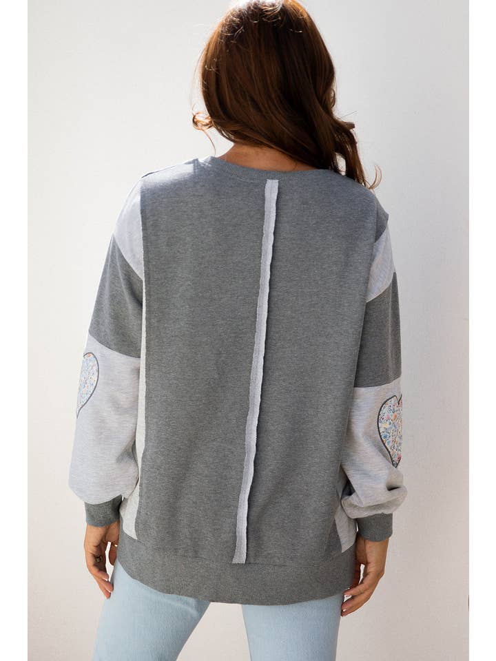Love Reverse Seam Patchwork Long Sleeve Sweatshirt