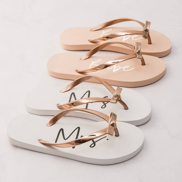 Women’S Blush Pink & Rose Gold Flip-Flops with Bow - Babe
