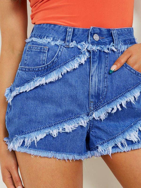 High-Waisted Stretch Straight-Leg Denim Shorts
