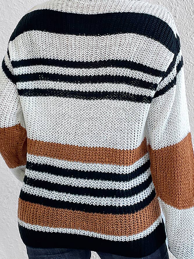 Multicolor Striped Knit Pullover Sweater OYM066