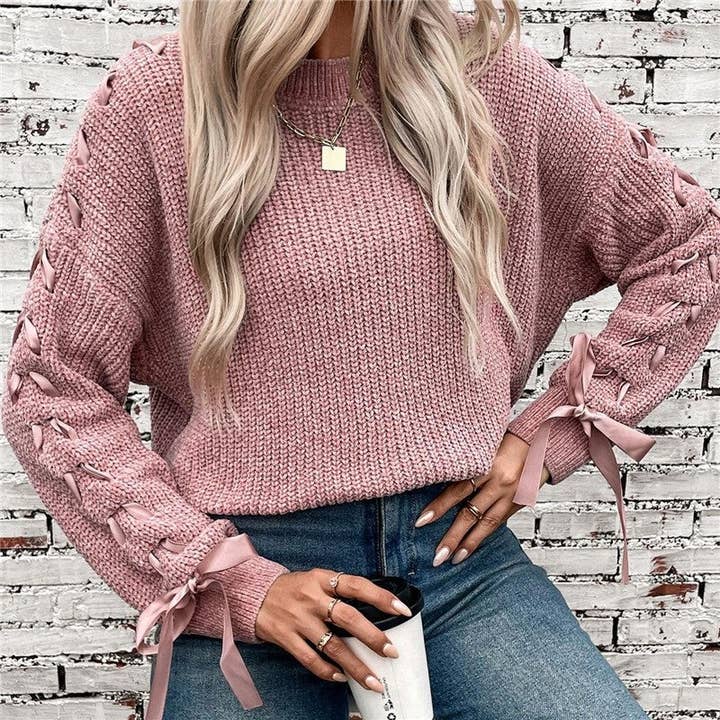 Bow Tie Knit Sweater Womens Pullover