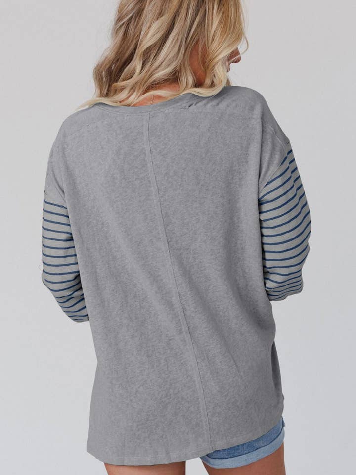 Striped Colorblock Long Sleeve Casual Top For Women