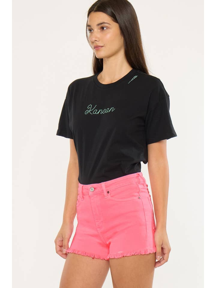High Rise Neon Pink Denim Shorts