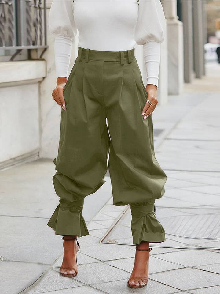 Elegant Suit Pants Ruffle Cuff Trousers