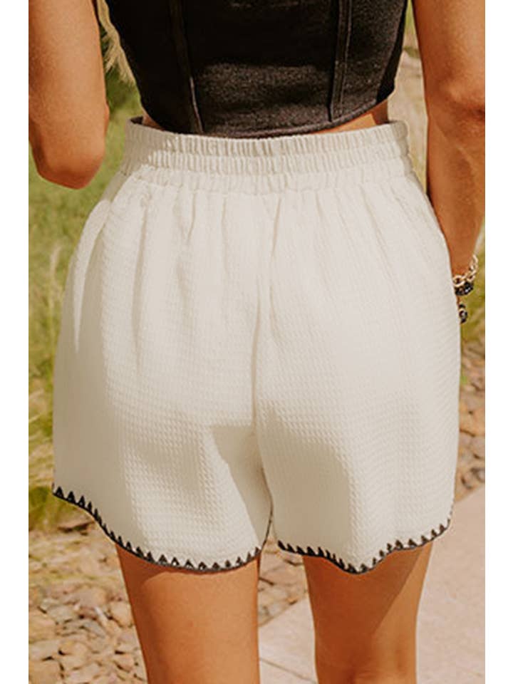 Waffle Texture Contrast Ricrac Hemline Casual Shorts