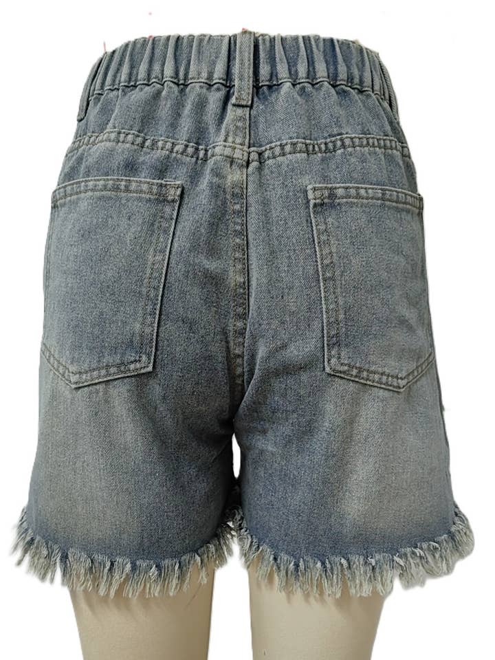 Trendy Studded Raw-Edged Denim Shorts