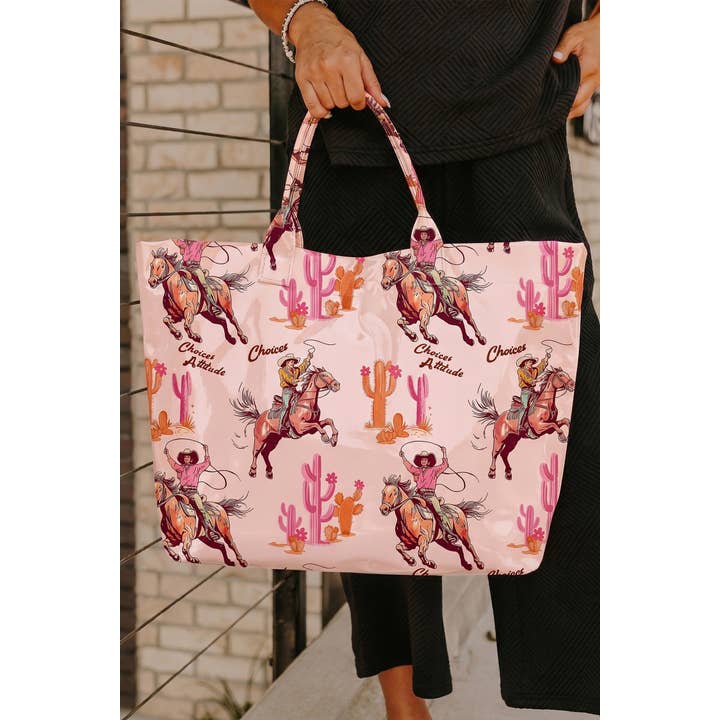 Las Polka Dot USA Flag Cowboy Graphic Vinyl Glossy Tote Bag